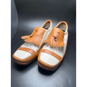 Walter Genuin Linea Stretch White Tan Kilties Golf Leather 8.5 Kilt Shoes Italy